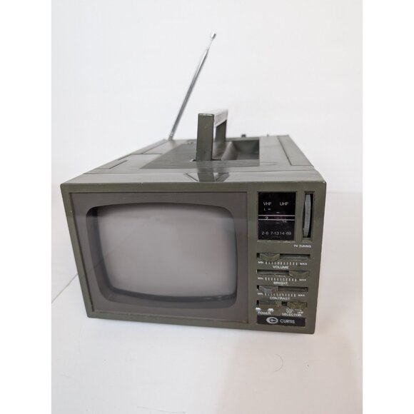CURTIS 5” Black & White TV & AM/FM RADIO | Model RT032S | Portable TV Green - Picture 2 of 6